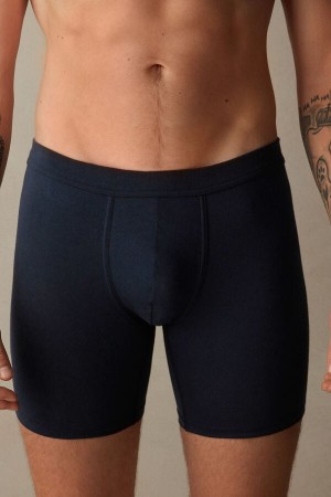 Boxer Barbati Intimissimi Long in Stretch Supima® Bumbac Albastri | RO UT2632