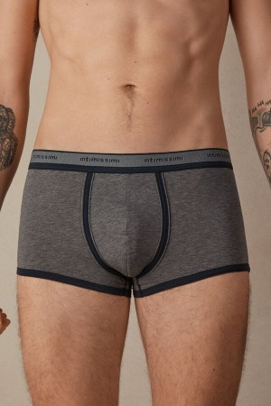 Boxer Barbati Intimissimi Natural Fresh Supima® Bumbac with Logo Gri Inchis Albastri | RO KI2665