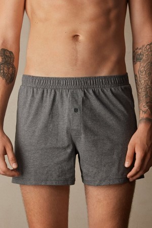 Boxer Barbati Intimissimi Solid Color Bumbac Jersey Relaxed Fit Gri Inchis | RO PQ2602