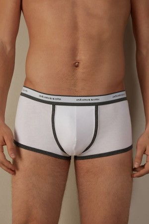 Boxer Barbati Intimissimi Stretch Supima® Bumbac Shorts with Logo Detail Albi Gri Inchis | RO HK2570