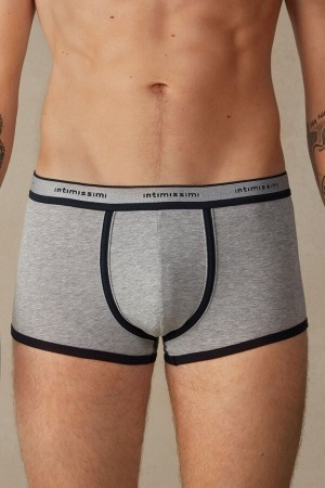 Boxer Barbati Intimissimi Stretch Supima® Bumbac Shorts with Logo Detail Gri Deschis Albastri | RO PQ2576