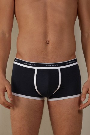 Boxer Barbati Intimissimi Stretch Supima® Bumbac Shorts with Logo Detail Albastri Albi | RO VD2615