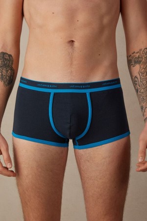 Boxer Barbati Intimissimi Stretch Supima® Bumbac Shorts with Logo Detail Negrii Albastri | RO GL2642