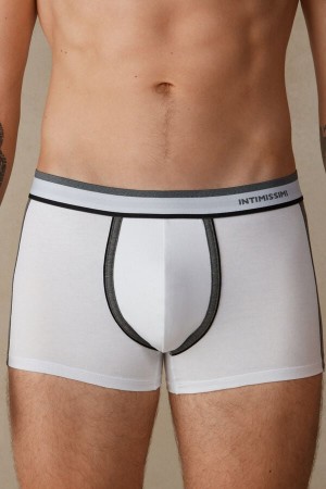 Boxer Barbati Intimissimi Two-tone in Stretch Supima® Bumbac Albi Gri Inchis | RO QZ2585