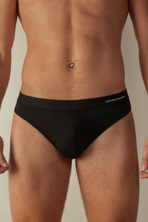 Chiloți Barbati Intimissimi Logo Detailed Microfiber Tanga Negrii | RO IS2675