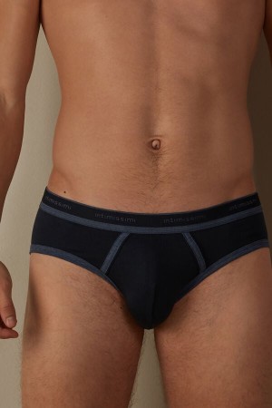 Chiloți Barbati Intimissimi Stretch Supima® Bumbac with Logo Detail Albastri Albastri | RO FM2696