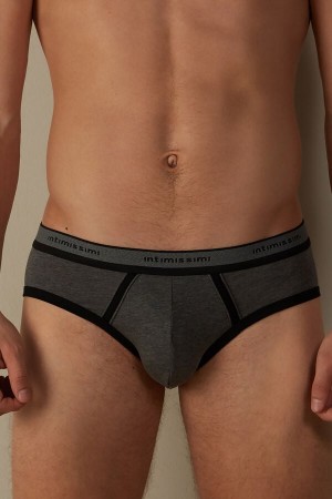 Chiloți Barbati Intimissimi Stretch Supima® Bumbac with Logo Detail Gri Inchis Negrii | RO WY2708