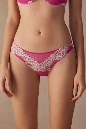 Chiloți Dama Intimissimi Pretty Flowers Brazilian Roz Albi | RO UT2475