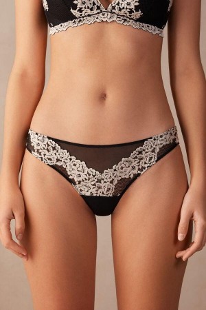 Chiloți Dama Intimissimi Pretty Flowers Brazilian Negrii Albi | RO RW2556