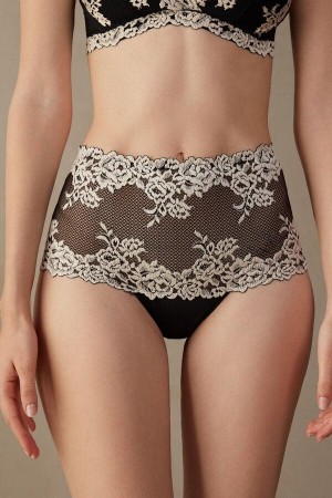 Chiloți Dama Intimissimi Pretty Flowers Hipster Brazilian Negrii Albi | RO JJ2335