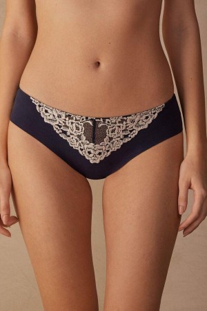 Chiloți Dama Intimissimi Pretty Flowers Seamless Bumbac Albastri Inchis Galbeni Deschis | RO GL2415