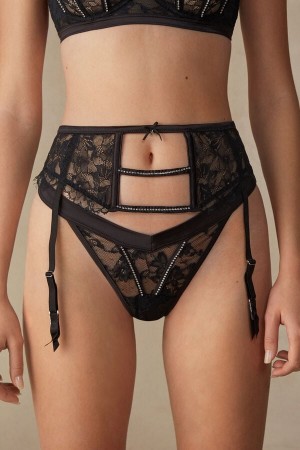 Lenjerie Dama Intimissimi Shine High Like Stars Garter Belt Negrii | RO QZ1896