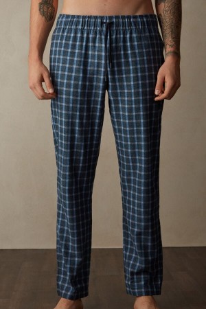 Pantaloni Barbati Intimissimi Full Length in Check Patterned Brushed Cloth Albastri | RO ZG2973