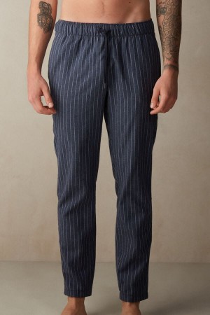 Pantaloni Barbati Intimissimi Full Length in Denim Pinstripe Patterned Brushed Cloth Albastri | RO LH2974