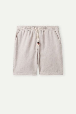 Pantaloni Scurti Barbati Intimissimi Linen and Bumbac Bej Albi | RO AP2983