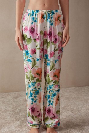 Pijama Dama Intimissimi Botanical Lyrics Full Length Satin Pants Colorati | RO OR2034