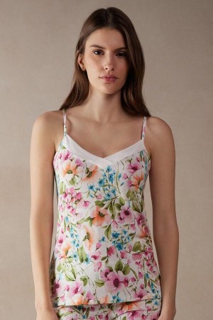 Pijama Dama Intimissimi Botanical Lyrics Modal Top Colorati Albi | RO MA2103