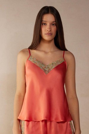 Pijama Dama Intimissimi Candy Colors Silk Top Corai Rosii | RO UT2084