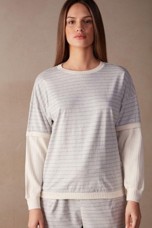 Pijama Dama Intimissimi Casual Sunday Long Sleeve Top Gri Galbeni Deschis Bej | RO IS2137