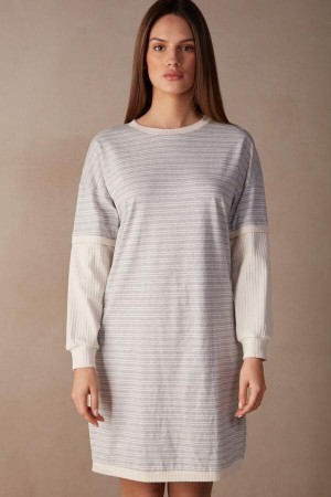 Pijama Dama Intimissimi Casual Sunday Long Sleeve Nightshirt Gri Galbeni Deschis Bej | RO OR2216