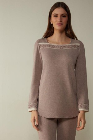 Pijama Dama Intimissimi Clasici Beauty Bateau Neck Long Sleeve Top Violet Deschis | RO NB2180