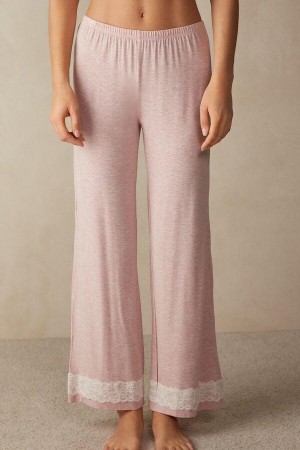 Pijama Dama Intimissimi Dantela Trim Full Length Pants in Modal Roz Deschis | RO ZG2045