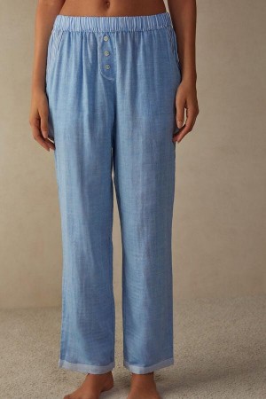 Pijama Dama Intimissimi Early in the Morning Bumbac Cloth Pants Albastri Deschis | RO KI2069