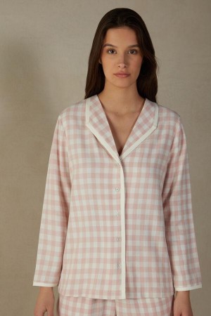 Pijama Dama Intimissimi Gingham Lover Shirt in Brushed Cloth Roz | RO CE2177