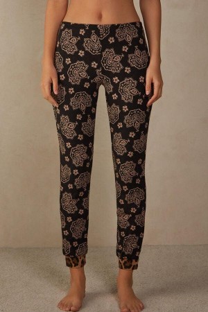 Pijama Dama Intimissimi Lady Animalier Modal Cuffed Pants Negrii | RO TV2056