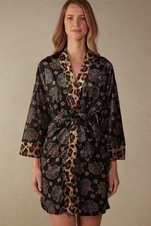 Pijama Dama Intimissimi Lady Animalier Velvet Kimono Negrii | RO BC2205