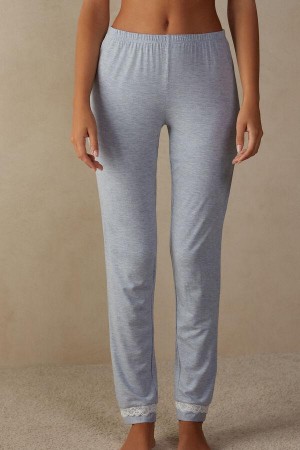 Pijama Dama Intimissimi Long Modal Dantela Detail Trousers Albastri Deschis | RO OR2008