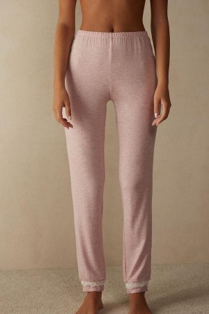 Pijama Dama Intimissimi Long Modal Dantela Detail Trousers Roz Deschis | RO PQ2009