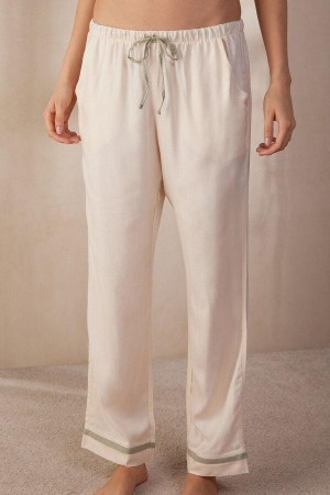 Pijama Dama Intimissimi Lost in Fields Full Length Pants in Plain-weave Modal Galbeni Deschis Albi | RO DN2038