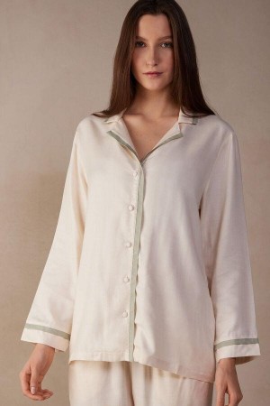 Pijama Dama Intimissimi Lost in Fields Open Front Top in Plain-weave Modal Galbeni Deschis Albi | RO SO2141