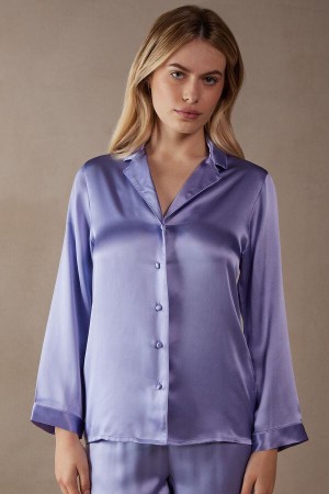 Pijama Dama Intimissimi Mannish-Cut Jacket in Silk Satin Lavanda | RO JJ2016