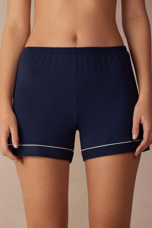 Pijama Dama Intimissimi Modal Shorts with Contrast Trim Albastri | RO HK1963