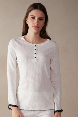 Pijama Dama Intimissimi Pure Joy Long Sleeve Henley Top Albi | RO YU2135