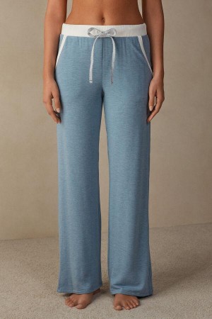 Pijama Dama Intimissimi Romantic Bedroom Contrast Trim Full Length Pants in Modal with Lână Albastri Deschis | RO CE2047