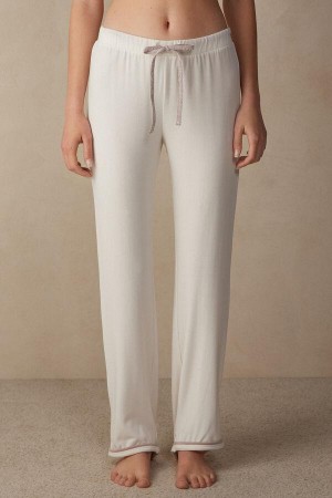 Pijama Dama Intimissimi Romantic Bedroom Full Length Pants in Modal with Lână Albi Roz | RO NB2050