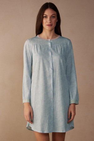 Pijama Dama Intimissimi Romantic Cashmere Button Up Night Shirt Albastri Deschis | RO UT2214