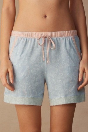 Pijama Dama Intimissimi Romantic Cashmere Bumbac Shorts Albastri Deschis | RO CE1969