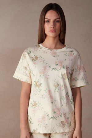 Pijama Dama Intimissimi Scent of Roses Scurte Sleeve Bumbac T-shirt Colorati Albi | RO VD2100