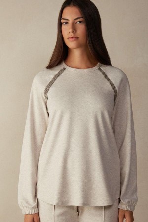 Pijama Dama Intimissimi Slow and Cozy Long Sleeve Top in Warm Bumbac Bej | RO OR2164