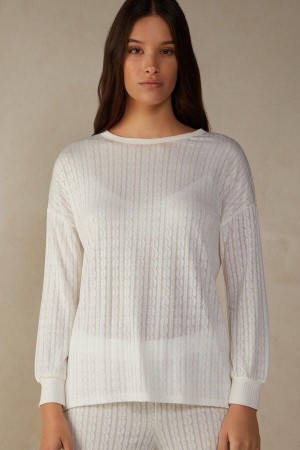 Pijama Dama Intimissimi Timeless Heritage Long Sleeve Top Albi | RO MA2155