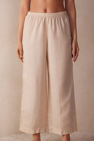 Pijama Dama Intimissimi Yacht Night Linen Pants Bej | RO MA2025