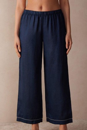 Pijama Dama Intimissimi Yacht Night Linen Pants Albastri | RO QZ2026