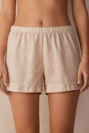 Pijama Dama Intimissimi Yacht Night Linen Shorts Bej | RO SO1959