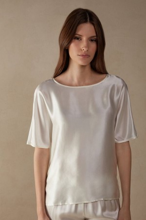 Short Sleeve Dama Intimissimi Silk and Modal Top Albi | RO PQ1853