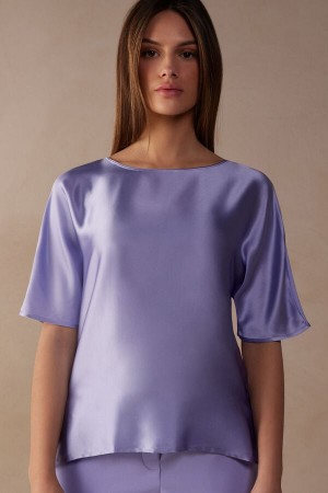 Short Sleeve Dama Intimissimi Silk and Modal Top Lavanda | RO KI1861