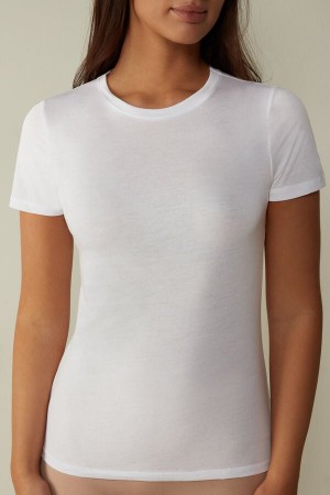 Short Sleeve Dama Intimissimi T-shirt in Ultrafresh Supima® Bumbac Albi | RO VD1840